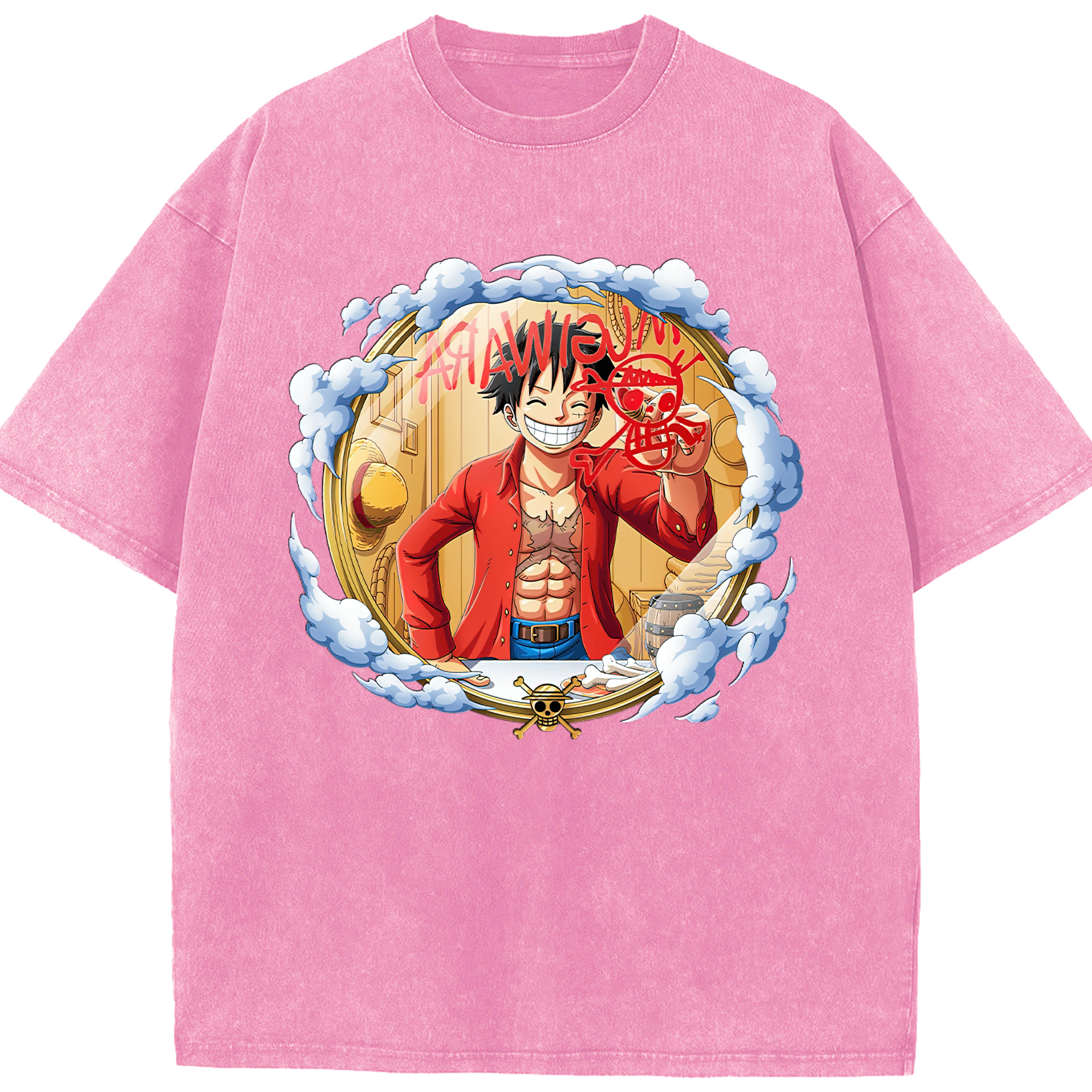 ワンピース モンキー・D・ルフィ ONE PIECE Monkey D. Luffy 綿100% ヴィンテージ風 半袖Tシャツ（フロントプリント）